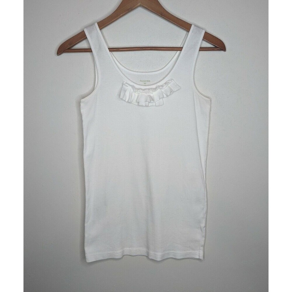 Garnet Hill Tank Top White Cotton XS Ruffle Trim